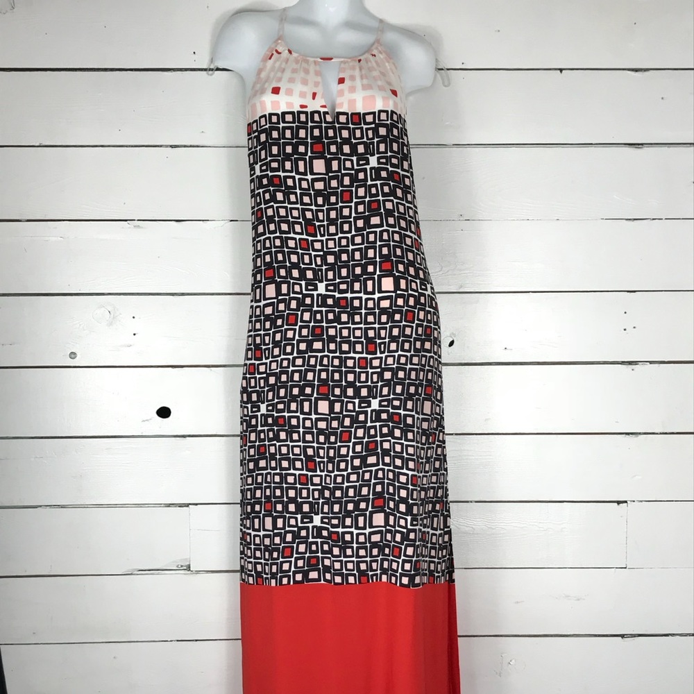 Donna Morgan Coral Peach Crepe Halter Maxi Dress